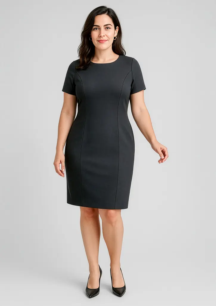 Biz Corporates Comfort Wool Stretch Womens Short Sleeve Shift Dress in Black