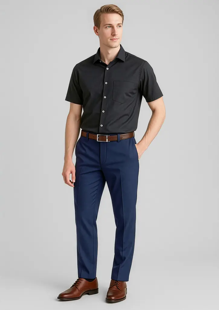 Biz Corporates Comfort Wool Stretch Mens Slimline Pant in Navy