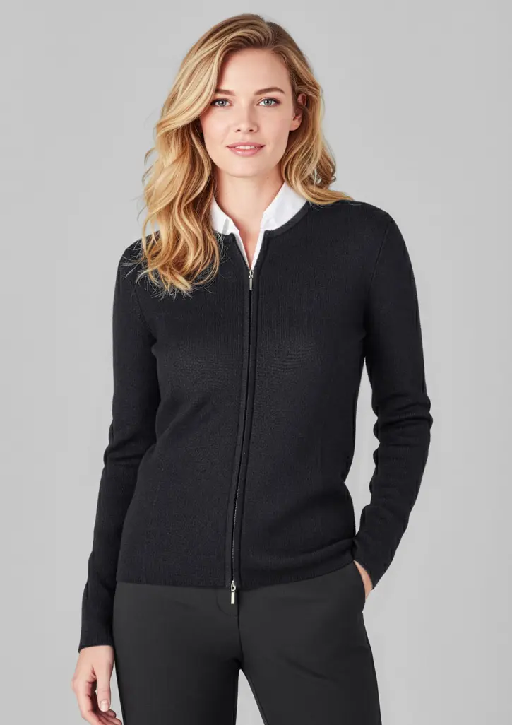 Biz Collection 2-Way Womens Zip Cardigan in Black
