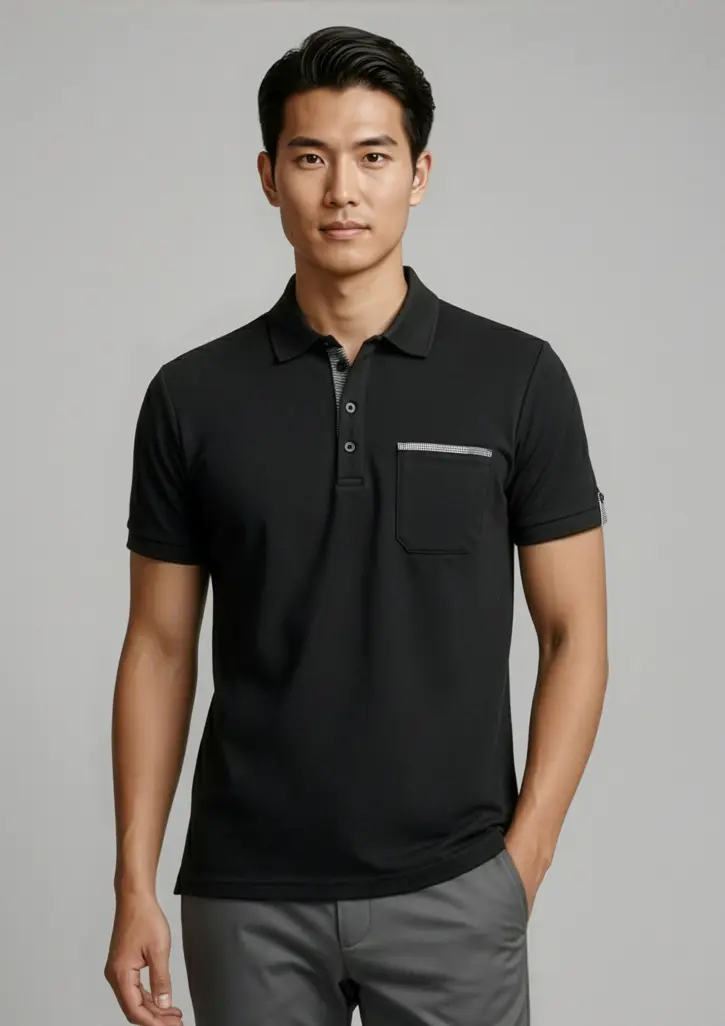 Biz Collection Edge Mens Short Sleeve Polo in Black/Check