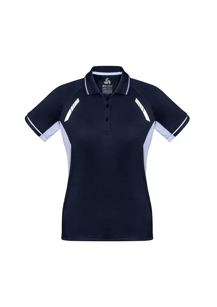 Biz Collection Renegade Womens Short Sleeve Polo in Navy/White/Silver