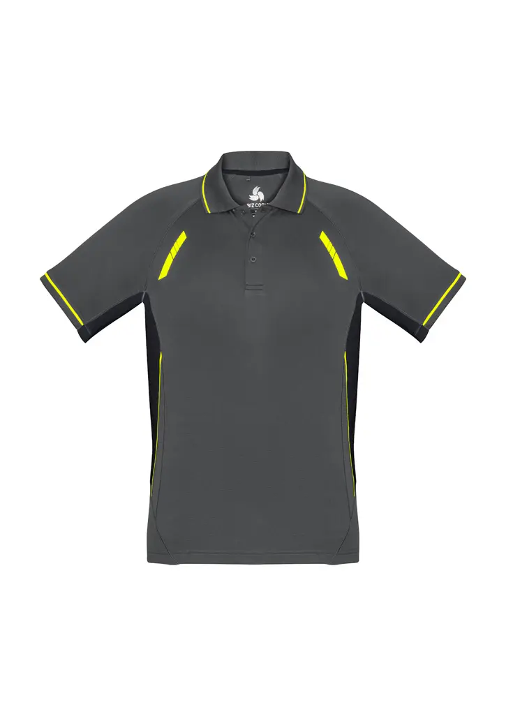 Biz Collection Renegade Mens Short Sleeve Polo in Grey/Black/Fluoro Yellow