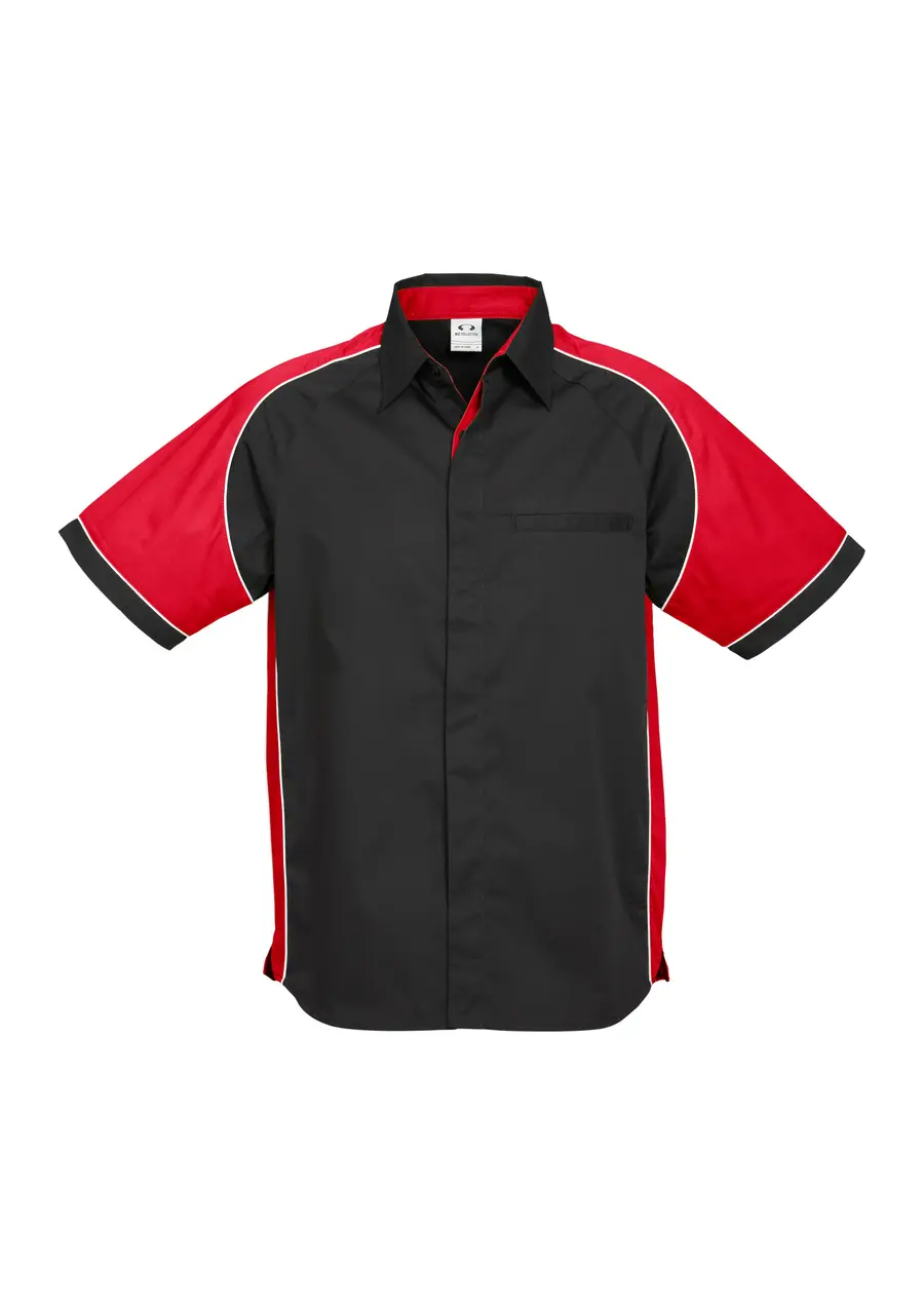 Biz Collection Nitro Mens Short Sleeve Shirt in Black/Red/White