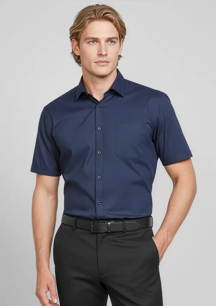 Biz Collection Monaco Mens Short Sleeve Shirt in Ink