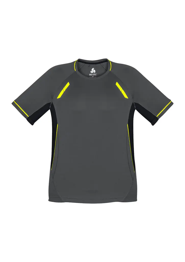 Biz Collection Renegade Kids Short Sleeve Tee in Grey/Black/Fluoro Yellow