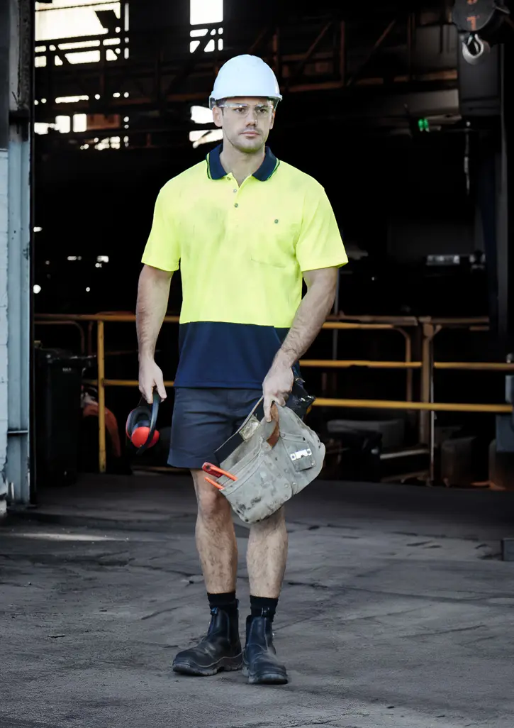 Syzmik Unisex Hi Vis Basic Short Sleeve Polo in Yellow/Navy