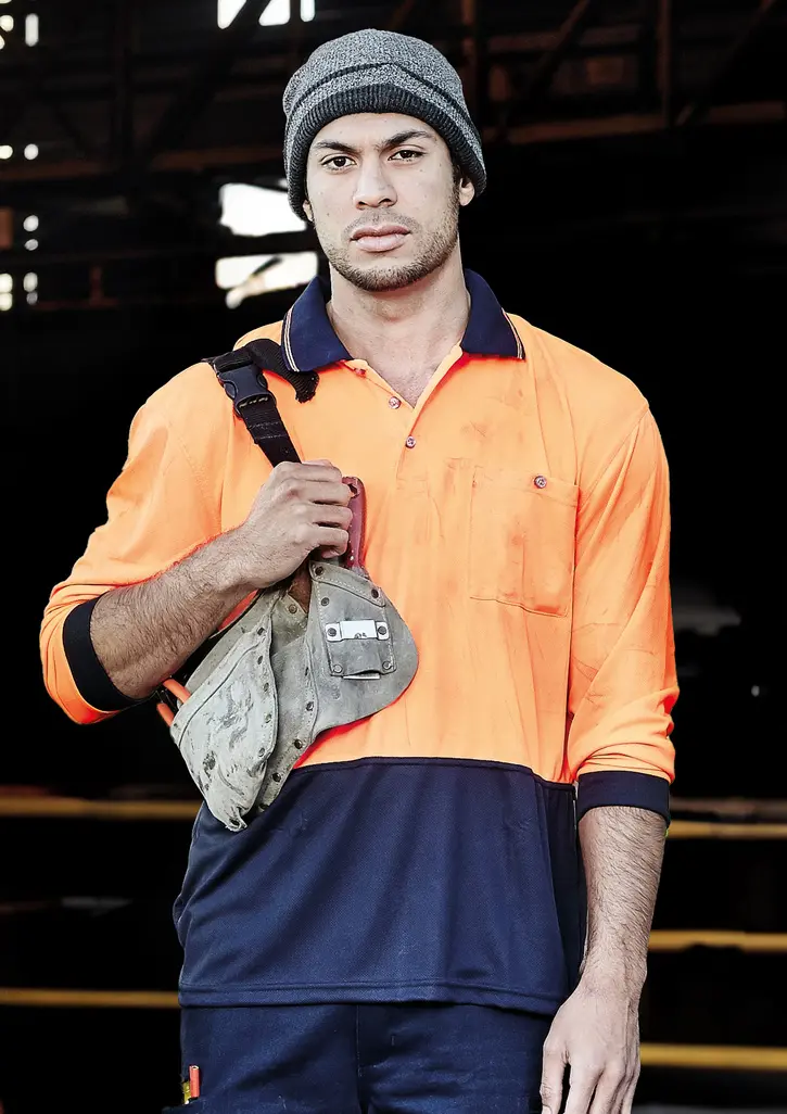 Syzmik Unisex Hi Vis Basic Long Sleeve Polo in Orange/Navy
