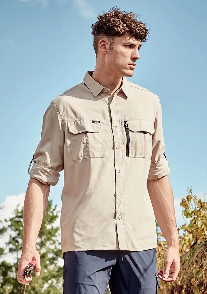 Syzmik Mens Outdoor Long Sleeve Shirt in Sand