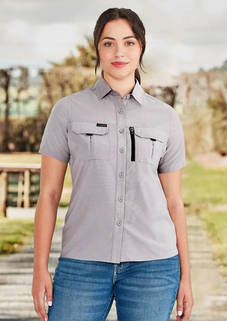Syzmik Womens Outdoor Short Sleeve Shirt in Stone