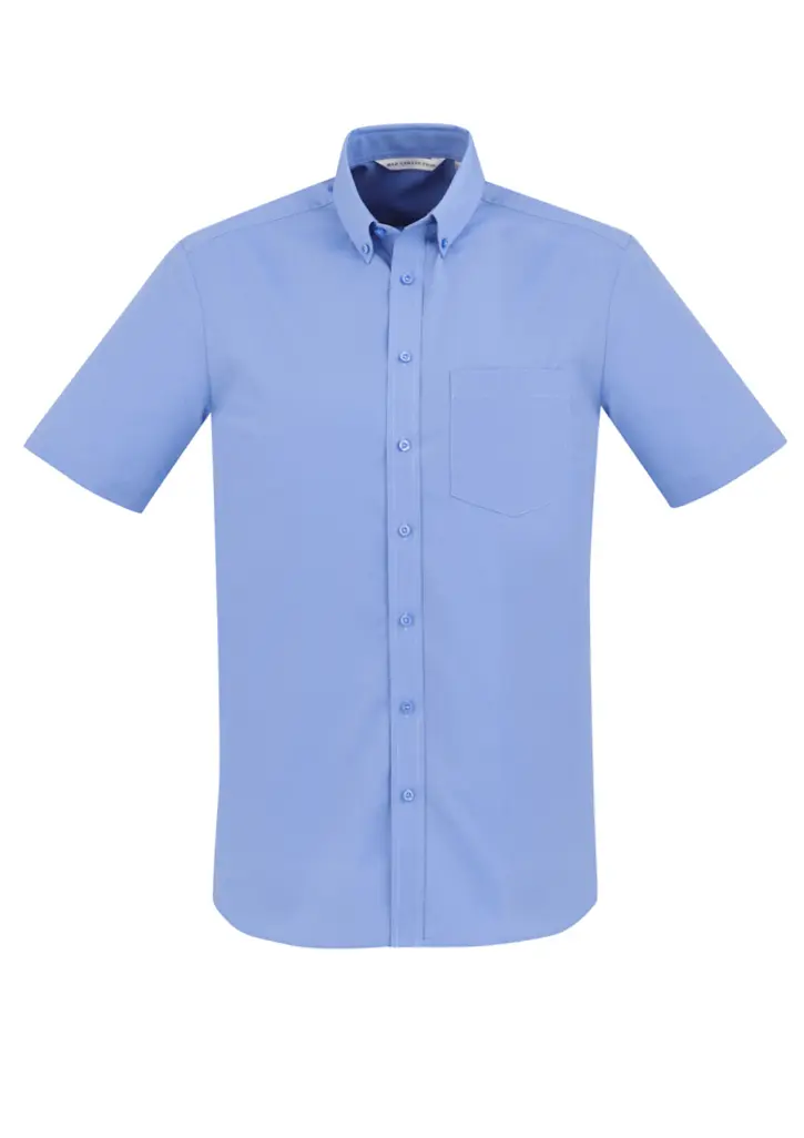 Biz Collection London Mens Short Sleeve Shirt in Mid Blue