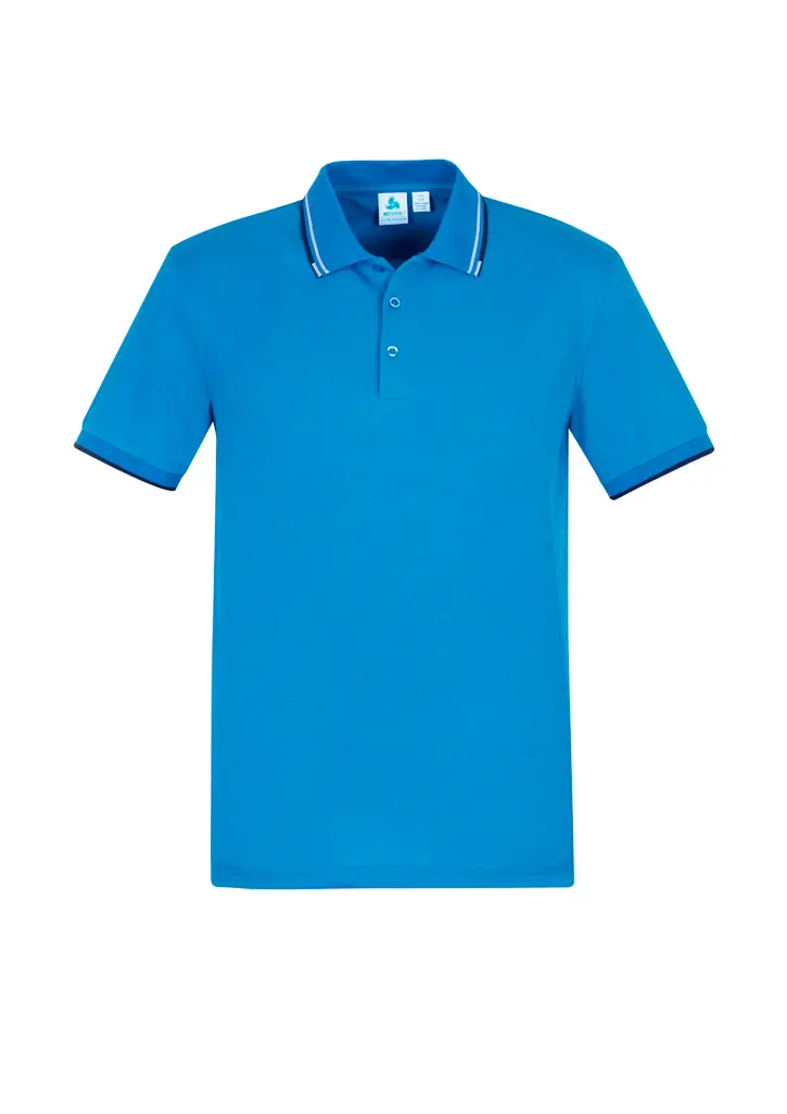 Biz Collection Berkeley Mens Short Sleeve Polo in Cyan/White/Black