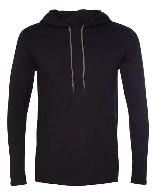 Gildan Unisex Softstyle Lightweight Hooded Long Sleeve T-Shirt in Black/ Dark Grey