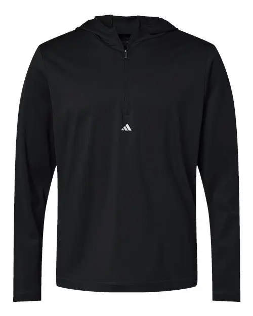 Adidas Men's Lightweight Quarter-Zip Hooded Pullover in Black