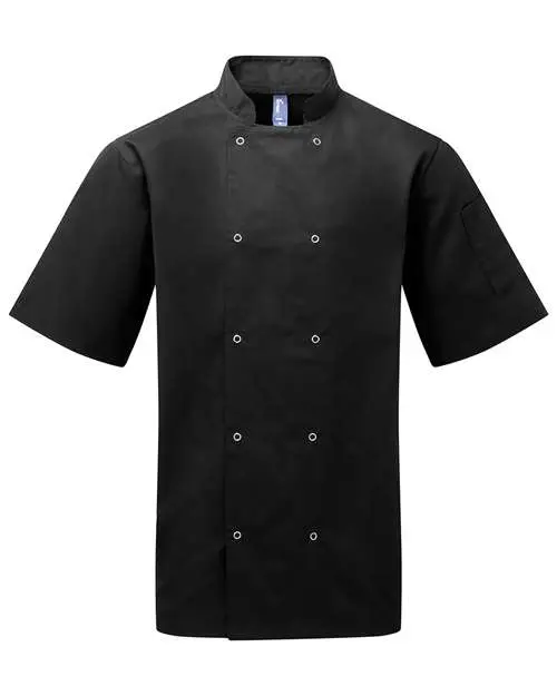 Artisan Collection by Reprime Unisex Ten Studded Front Short Sleeve Chef Coat in Black