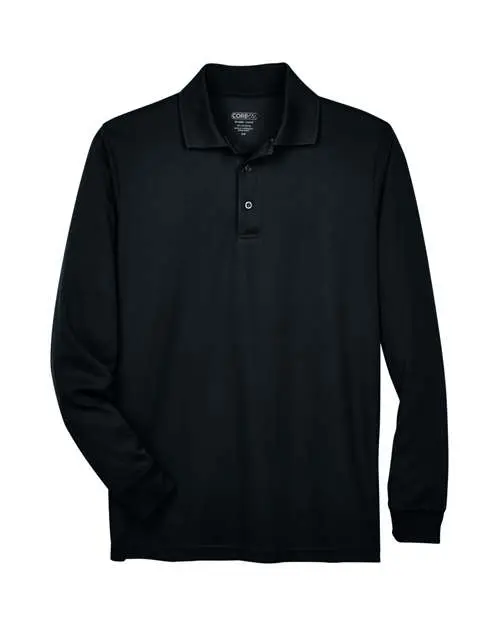 Core365 Men's Pinnacle Performance Long Sleeve Piqué Polo in Black
