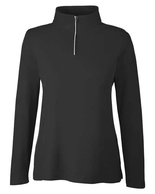 Core365 Women's Fusion ChromaSoft Pique Quarter-Zip Pullover in Black