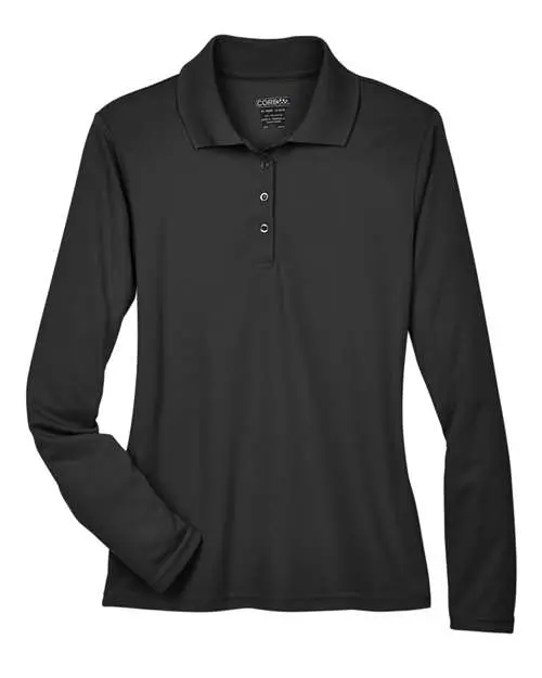 Core365 Women's Pinnacle Performance Long Sleeve Piqué Polo in Black