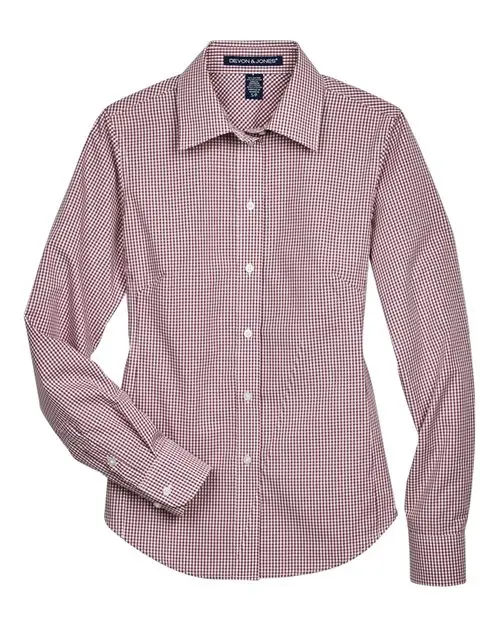 Devon & Jones Women's Crown Collection Gingham Check Woven Dress Shirt in Burgundy
