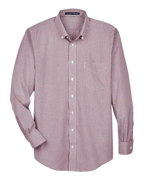 Devon & Jones Men's Crown Collection Gingham Check Woven Dress Shirt in Burgundy
