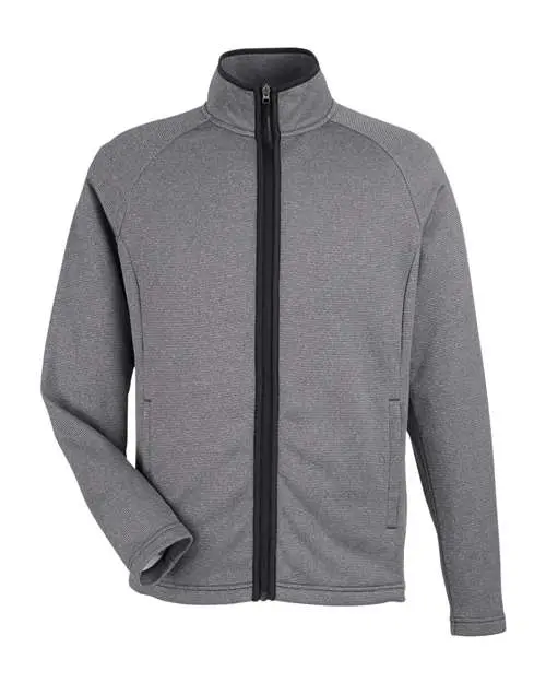 Core365 Men's Venture Heathered Stripe Full-Zip Jacket in Black/ White