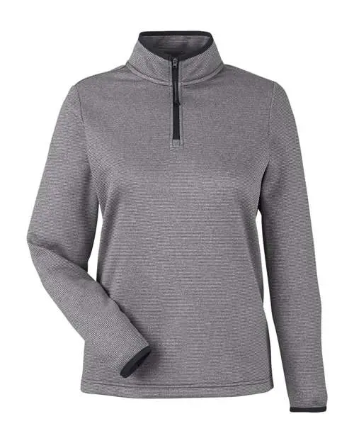 Core365 Women's Venture Heathered Stripe Quarter-Zip Pullover in Black/ White