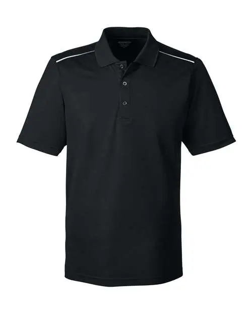 Core365 Men's Radiant Performance Piqué Polo with Reflective Piping in Black