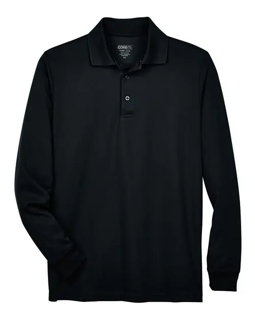Core365 Men's Tall Pinnacle Performance Long Sleeve Piqué Polo in Black