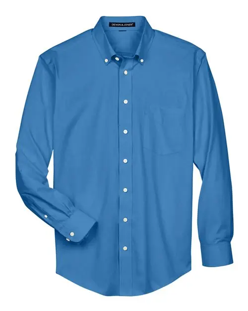 Devon & Jones Men's Crown Collection Oxford Woven Dress Shirt in French Blue