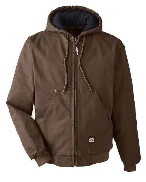 Berne Apparel Men's Heartland Washed Cotton Duck Hooded Jacket in Bark