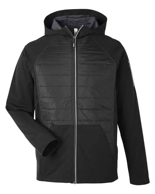 Core365 Unisex Techno Lite Hybrid Hooded Jacket in Black
