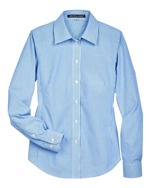 Devon & Jones Women's Crown Collection Banker Stripe Woven Dress Shirt in French Blue