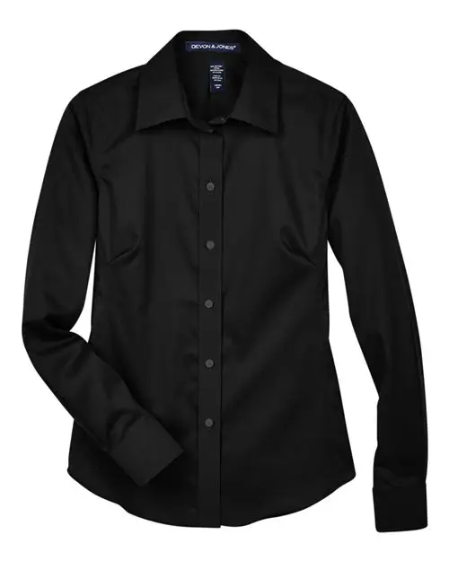 Devon & Jones Women's Crown Collection Solid Stretch Twill Woven Dress Shirt in Black