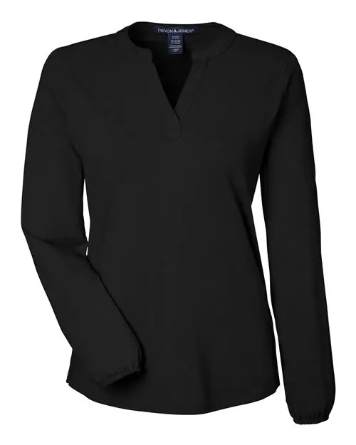 Devon & Jones Women's Raleigh Half-Placket Knit Top in Black