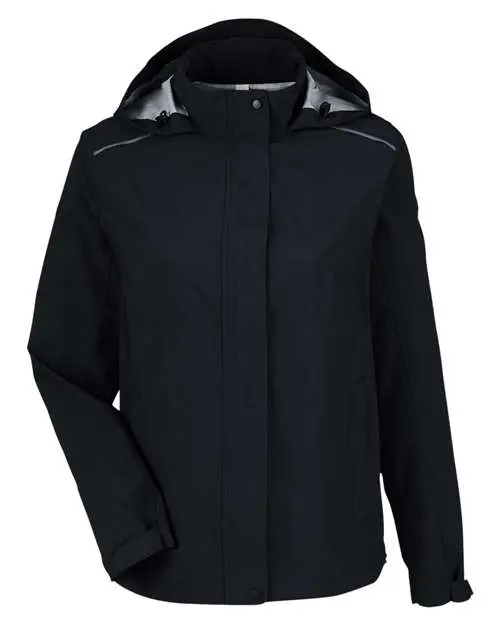 Core365 Women's Barrier Packable Rain Jacket in Black