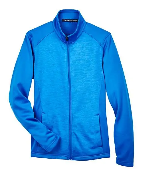 Devon & Jones Women's Newbury Colorblock Mélange Fleece Full-Zip Jacket in French Blue/ French Blue Heather
