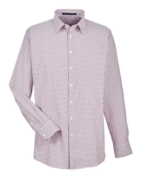 Devon & Jones Men's CrownLux Performance Micro Windowpane Woven Dress Shirt in Burgundy/ White