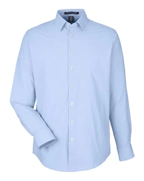 Devon & Jones Men's CrownLux Performance Microstripe Dress Shirt in French Blue/ White