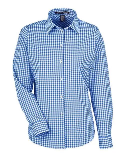 Devon & Jones Women's CrownLux Performance Gingham Dress Shirt in French Blue/ White