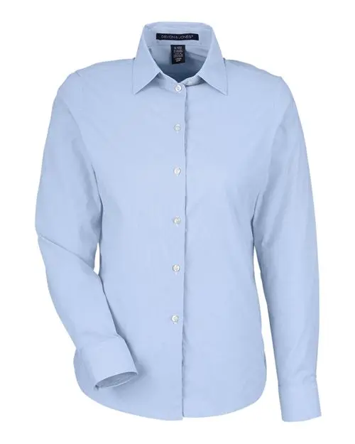 Devon & Jones Women's CrownLux Performance Microstripe Dress Shirt in French Blue/ White