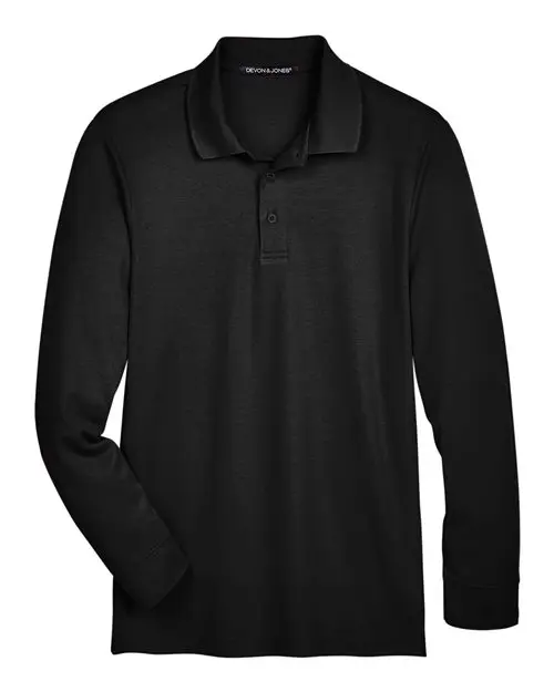 Devon & Jones Men's Tall CrownLux Performance Plaited Long Sleeve Polo in Black