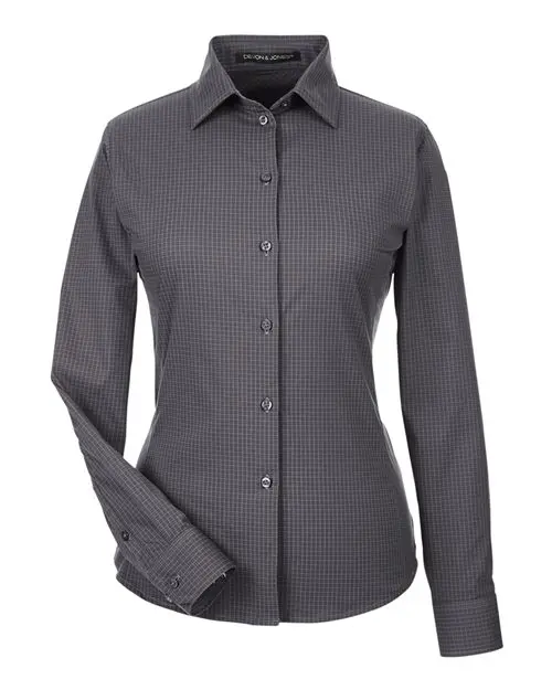 Devon & Jones Women's CrownLux Performance Tonal Mini Check Woven Dress Shirt in Carbon