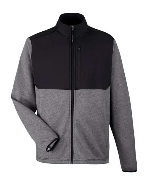 Core365 Men's Venture Heathered Stripe Hybrid Jacket in Black/ White