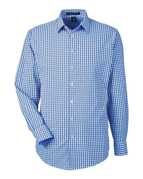 Devon & Jones Men's CrownLux Performance Gingham Dress Shirt in French Blue/ White
