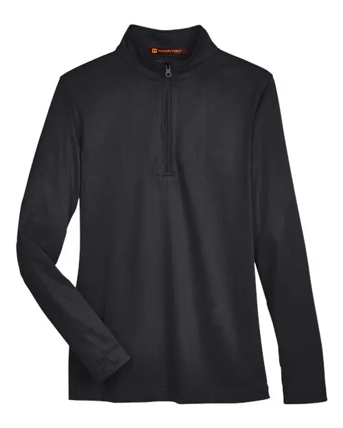Harriton Women's Advantage Snag Protection Plus Quarter-Zip Pullover in Black