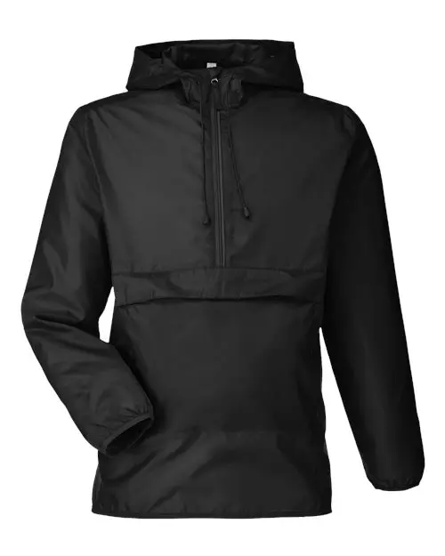 Team 365 Unisex Zone Protect Packable Anorak Jacket in Black