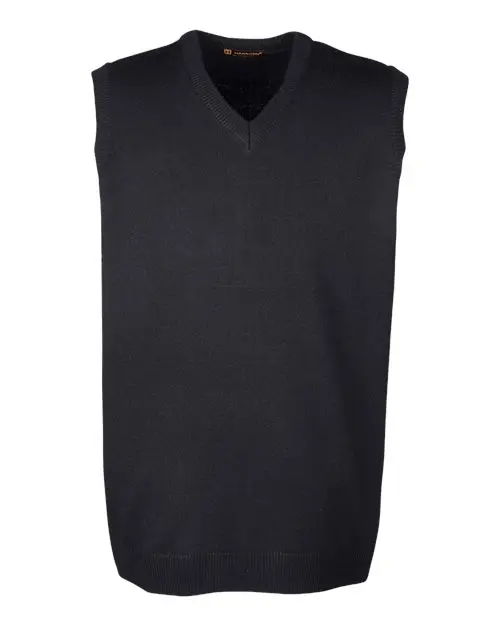 Harriton Men's Pilbloc V-Neck Sweater Vest in Black