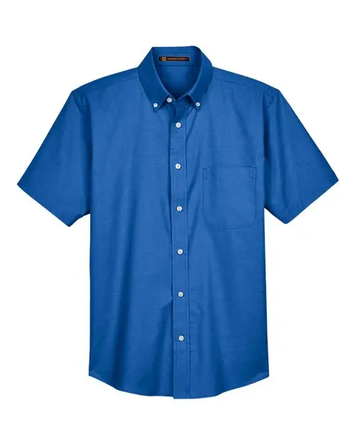 Harriton Men's Oxford Short Sleeve with Stain-Release in French Blue