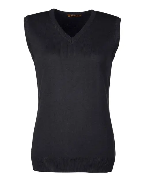 Harriton Women's Pilbloc V-Neck Sweater Vest in Black