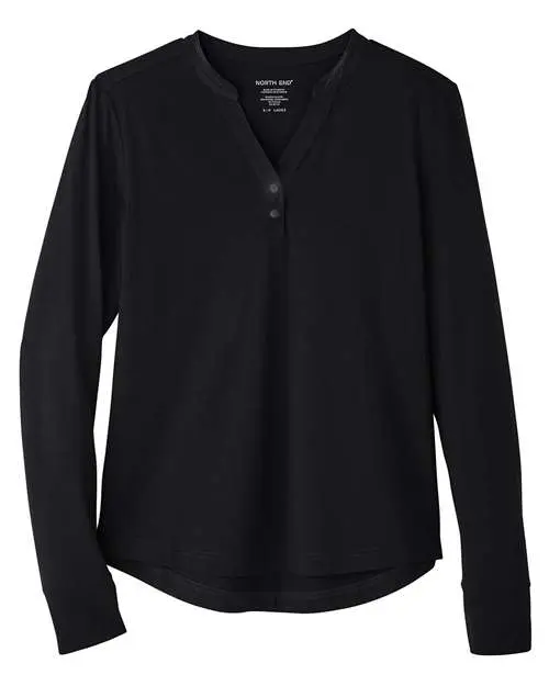 North End Women's JAQ Stretch Performance V-Neck Snap Pullover in Black