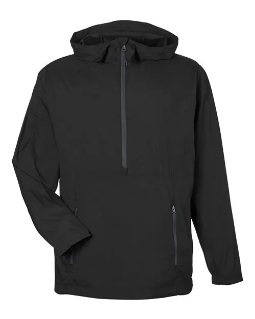 North End Men's Aura Lightweight Packable Anorak in Black/ Carbon